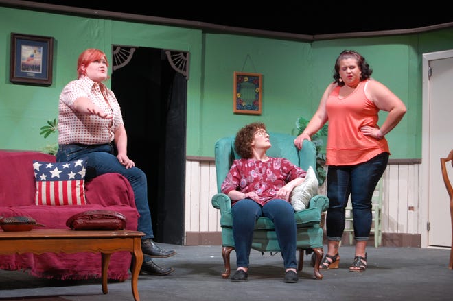 Clara Johnson, left, Lori Boettler and Annette DiGiacomo star in the Theater Ensemble Arts production of "The Red Velvet Cake War" continuing this weekend at the Spotlight Theater at Farmington High School.