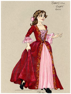 A sketch for the character of Belle by Ocala Civic Theatre Costume Designer Eryn Brooks Brewer.